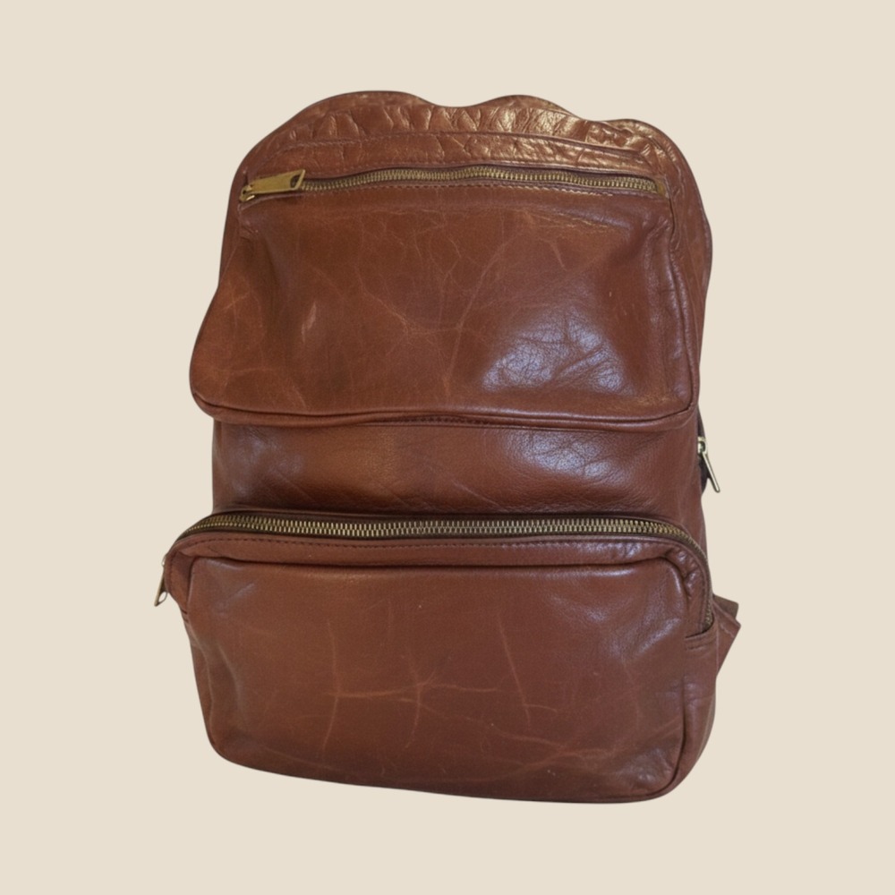 Georgetown Leather Design Brown Leather Multi Pocket Backpack Vintage Rucksack